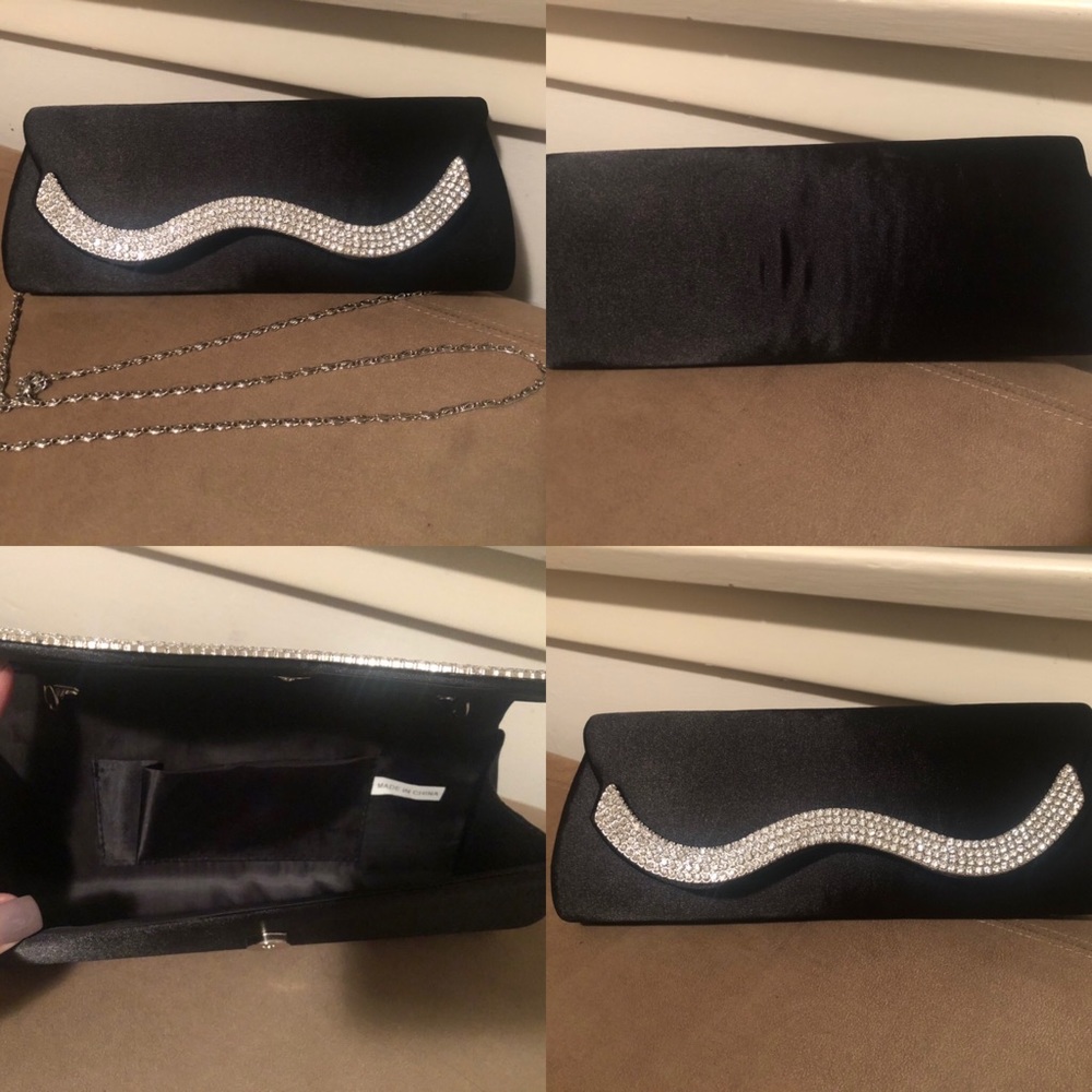 Black clutch with rhinestone decor